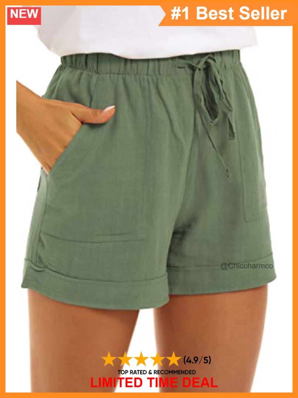 Women's Casual Shorts Drawstring Elastic Waist Pull On with Pockets